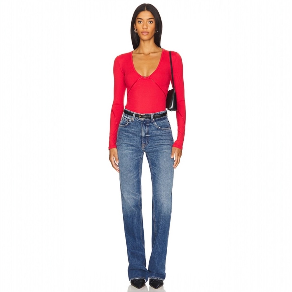 Free People Victoria Plunge Bodysuit In Garnet Rose Size Medium - Picture 10 of 10